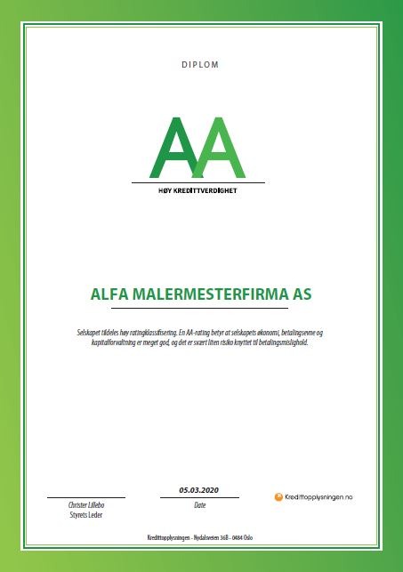 Bilde av kredittverdighet rapport Alfa malermester