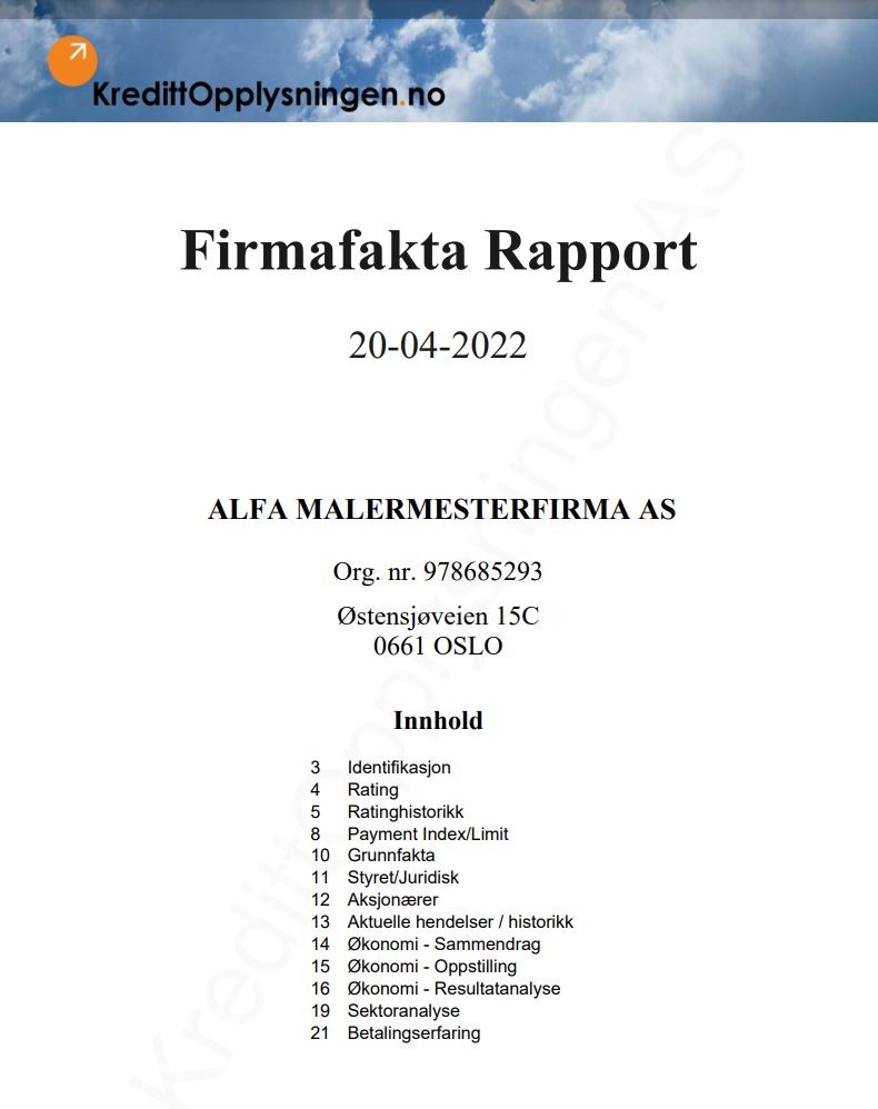 Alfa Malermester Firmafakta Rapport